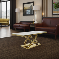 Table basse de style ferme moderne avec cadre en acier inoxydable doré, plateau en pierre de roche, matériau en bois pour le salon, meubles de maison