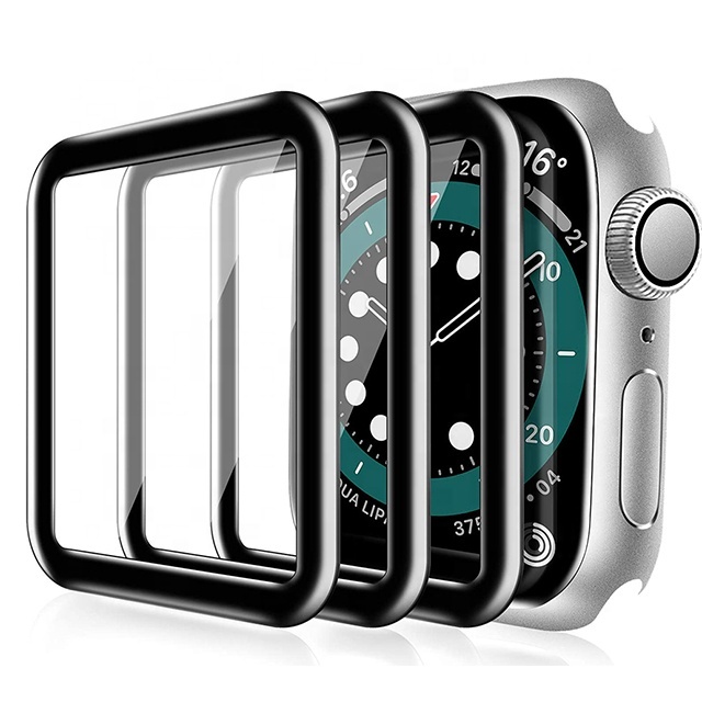 Закаленное 3d-стекло для Apple Watch Series 8 7 6 SE 44 мм 40 мм, полное покрытие, защитная пленка с черными краями для часов 49 м