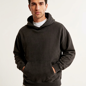 Sudadera con capucha extragrande negra informal de algodón 100% para hombre, con media cremallera y estampado digital, ideal para invierno. - Product Image 1