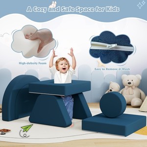 Canapé-lit modulaire pour enfants 7 pièces, fauteuil pour tout-petits avec housse zippée, pour une joie et une imagination sans fin dans la salle de jeux - Product Image 4