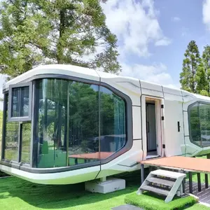 Rumah prefabrikasi rakitan Cepat rumah kapsul angkasa seluler pintar Modern dengan rumah kapsul ruang angkasa bergerak balkon