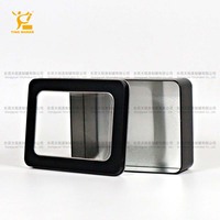 Tin smaker Custom Printed Rechteckige Metall dose Box OEM & ODM Lebensmittel qualität Schwarz Fenster Blechdose Recycelbare Deckel Verpackung Großhandel