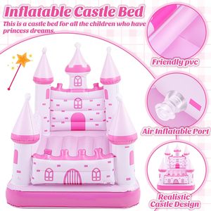 Lit de voyage gonflable pour enfants en forme de château rose pour les tout-petits, camping, maison, hôtel - Product Image 3