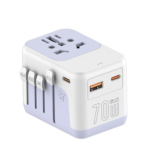 Adattatore da Viaggio Universale Colorato <span class=keywords><strong>con</strong></span> 2 USB-C e USB-A, Ricarica Rapida 70W, Adattatore di Alimentazione Internazionale per Regno Unito, Stati Uniti, UE, Australia, Asia - Product Image 1