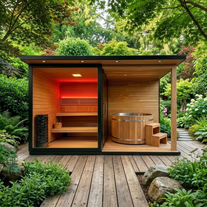 <span class=keywords><strong>Sauna</strong></span> e Vasca Idromassaggio Combinata per Esterni in Legno Massello con Bagno Turco e Vasca Ghiacciata - Product Image 3