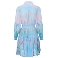 Robe élégante en mousseline de soie pour femme, coupe ajustée, manches longues, col montant, été
