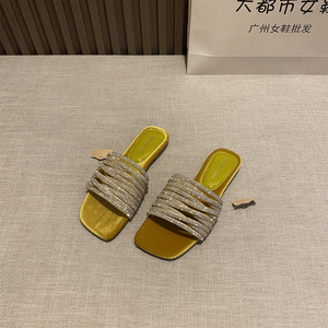 Sandales plates en cristal à bout carré pour femmes, sandales de luxe, tongs de fête de plage à bout ouvert sexy, nouvelle collection été 2025 - Product Image 4