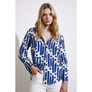 Camisa Moderna con Estampado Modal Azul para Mujer, Blusa con Botones para Uso Diario, Tela Popelina - Product Image 6