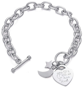 Grabado de palabras "<span class=keywords><strong>I</strong></span> Love You to the Moon and Back" y corazón Luna estrella Acero inoxidable encanto alternar pulsera - Product Image 2