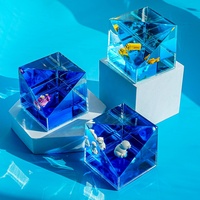 Logo personnalisé 3D résine poisson flotteur acrylique carré boule à neige 65mm liquide eau huile cubique presse-papiers bureau ornement décor cadeaux