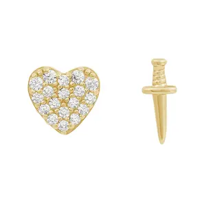 Gemnel piercing jewelry tiny dagger CZ heart stud sets 925 silver statement earrings