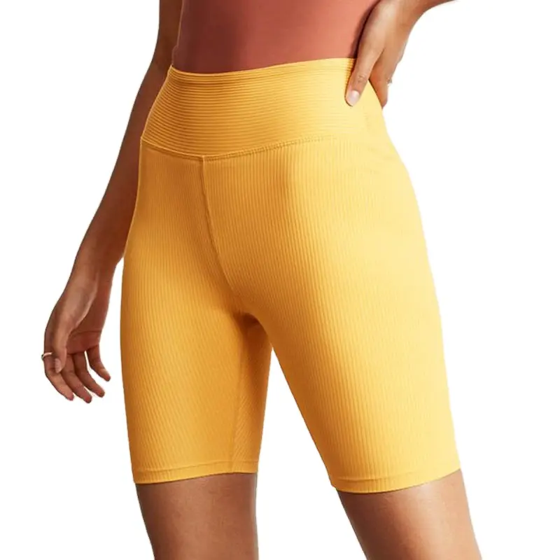 OEM Hochwertige leuchtend gelbe Quick Dry Fitness Wear High Waist Rib Custom Gym Shorts für Damen Shorts