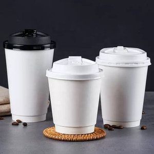 High Quality Comfortable Kraft Paper Double Wall <b>Disposable</b> Coffee Cups with Custom Printed Lids for Coffee Tea & Beverages - Product Image 3