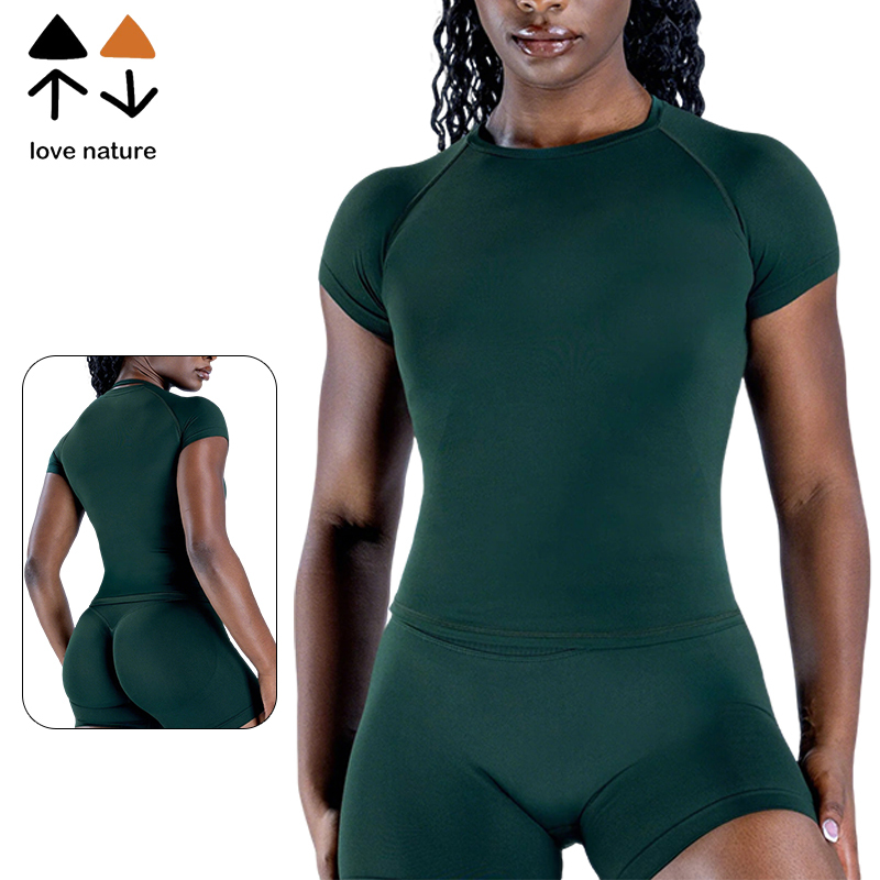 Wholesale Custom Logo Sportswear Women's Round Neck Quick Dry Customizable Yoga Sports Outdoor Short Sleeve Yoga Top