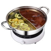 Restaurant Cuisine Acier Inoxydable Marmite Simple Double Divisé Saveurs Shabu Hotpot Bassin Avec Couvercle En Verre