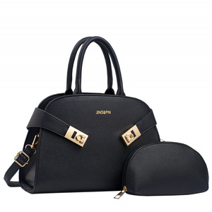 Ensemble de sacs Boston pour femmes Jingapin, sac à main en cuir noir avec fermeture à glissière et pochette assortie pour un usage quotidien - Product Image 5