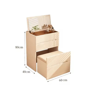 Meuble de chambre à coucher de luxe nordique, table de toilette avec grands tiroirs de rangement, miroir, table de toilette moderne en bois massif durable - Product Image 1