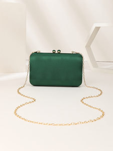 <b>Bell</b> 2025 Luxury Satin Rhinestone Green Fashion Chain Evening Bag Party Metal <b>Box</b> Clutch Ladies Elegant Small High Quality - Product Image 5