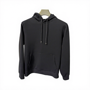 Men's Black Hooded Sweatshirt Regular Fit Solid Color Fleece Cotton Casual Autumn Wear - Product Image 1