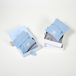 Wholesale Custom Logo Blue Drawer Paper Jewelry <b>Box</b> with Cotton Linen Bag Sliding <b>Gift</b> Packaging for <b>Earrings</b> Ring Necklace - Product Image 2