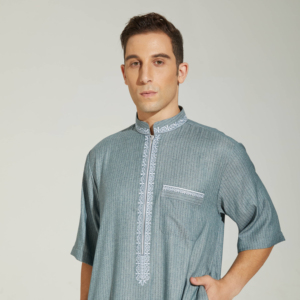 Hombres Thobe manga corta islámica Thobe estilo marroquí Jubbah Kaftan Ramadan Eid bata de oración árabe poliéster antiarrugas - Product Image 1