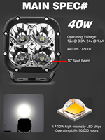 Barre lumineuse LED de travail de 3 pouces, lumières LED cubiques, lumières de jour RGB, lumières de conduite tout-terrain, lumières antibrouillard RGB pour voiture, VTT, UTV, RZR, camion