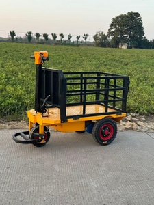 Chariot de transport électrique en acier jaune, moteur 1000W, plateforme à quatre roues, cadre industriel durable avec revêtement en poudre - Product Image 2