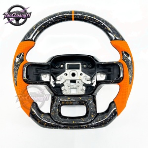 Volant de voiture en cuir et fibre de carbone personnalisé, perforé jaune, pour F150 R F-150 2021+ - Product Image 1