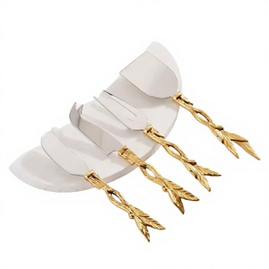 Hot Selling Stainless Steel Luxury Cheese Set With Brass Gold Leaf Design Handle Cheese Knife Cheese Butter Spreader Set - Product Image 1