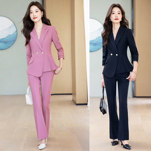 Women's Suit <b>Set</b> Polyester Three Quarter Sleeve Anti-Wrinkle <b>Office</b> Lady Spring Formal Slim Fit Pants Professional Wear - Product Image 1