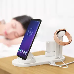 Sıcak satış yüksek kalite 6 in 1 qi kablosuz şarj 15W hızla iphone şarj cihazı samsung airpod kulaklık i-saat destek logosu