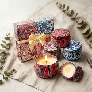 Oshine 4-Piece Luxury Bohemian Tin Scented Candle Set Soy Wax Candles for Valentine's Mother's Day Diwali Gift - Product Image 1