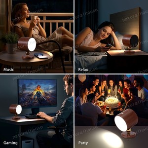 Xách tay xoay thay đổi độ sáng có thể sạc lại Sapele gỗ Magnetic LED Đèn treo tường Đêm ánh sáng cho cạnh giường ngủ với loa - Product Image 6