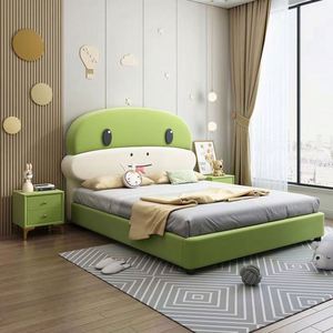 Cama de Día de Madera Maciza, Diseño Moderno y Minimalista en Forma de Serpiente, Tamaño Completo con Tapicería de Algodón para Niños y Niñas, Dormitorio Infantil - Product Image 2