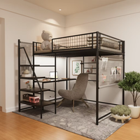 Lit superposé moderne et réglable pour enfants, avec bureau d'étude, escalier, cadre métallique, garde-corps et gain de place
