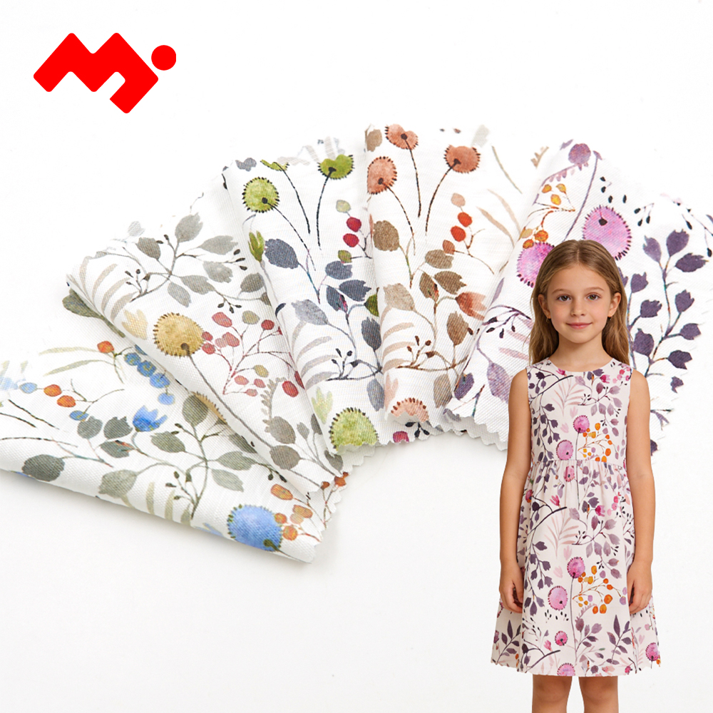 Hot Sale Watercolor Floral Rayon Printed Fabric Soft Breathable Viscose Twill Slub Fabric for Women Dress and Blouse