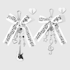 Muziekserie Zwart-wit notenlint strik sleutel gitaar ster sleutelhanger tas hanger beker hanger - Product Image 2