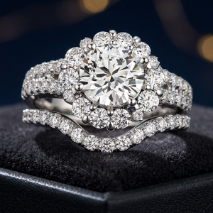 IGI Certified Lab Grown Diamond Flower Halo Engagement Wedding Ring <b>Set</b> Rhodium 10K/14K/18K Gold 925/935 <b>Silver</b> Fine <b>Jewellery</b> - Product Image 1