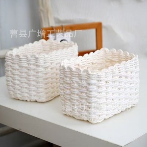 Handmade Woven Paper Rope Storage <b>Basket</b> Rectangle Shape For Desktop Coffee <b>Table</b> Snack And Sundry Organizer - Product Image 4