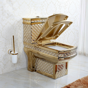 Ensemble <span class=keywords><strong>de</strong></span> sanitaires <span class=keywords><strong>de</strong></span> luxe moderne plaqué or, lavabo sur pied, WC, cuvette <span class=keywords><strong>de</strong></span> <span class=keywords><strong>toilette</strong></span>, ensemble <span class=keywords><strong>de</strong></span> toilettes en céramique dorée monobloc - Product Image 2