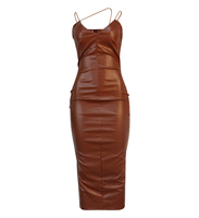 Damen Kunstleder ärmellos Bodycon Stift Party Bandagedekleid