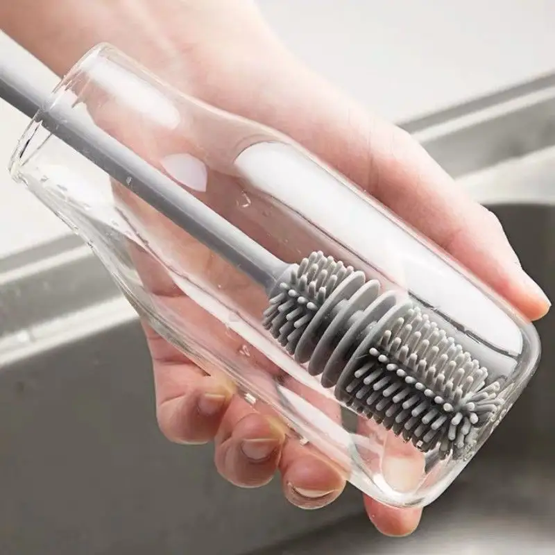 Kitchen Glass Milk Gaps Bristles Long Handle Cleaning Water Baby Bottle Brush Long Handle Silicone Cup Brush