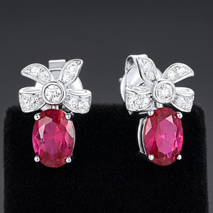 Wholesale LAVINA Luxury Elegant Simulated Ruby Cubic Zirconia Zircon 925 Sterling <b>Silver</b> <b>Stud</b> Earrings SE24588 CN Unisex Gift - Product Image 2