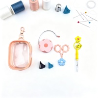 Kit d'outils de couture essentiels en PVC transparent coloré, imperméables et simples : ciseaux, débouche-aiguille, mètre ruban, ouvre-prise