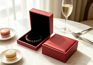 XINYUAN BGE-01 <b>Square</b> Flip Jewelry Box Magnetic Closure Eco-Friendly Rigid Cardboard Matte Wine Red PU Leather Lining Black - Product Image 2
