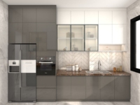 Système d'armoires de cuisine sur mesure de luxe avec portes en verre et éclairage LED de l'usine de Foshan