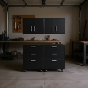 Ensemble d'armoires à outils de garage noires en 2 parties avec 6 tiroirs, unité de rangement de style moderne pour l'organisation d'atelier - Product Image 2