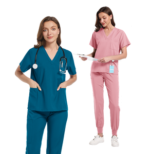 Costume de gommage médical ensemble Joggers SPA boutique uniforme femmes gommages infirmière poche <span class=keywords><strong>garde</strong></span> de sécurité uniformes T-shirt vêtements de travail en gros - Product Image 1