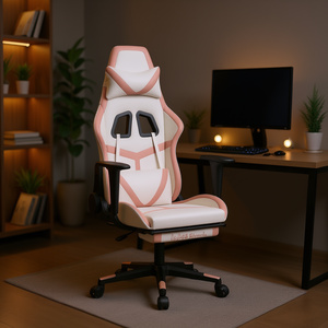 เก้าอี้เล่นเกมหนังเทียมสีขาวและชมพูพร้อมที่วางแขน 4D ฐานหมุนปรับเอนด้วยมือ ดีไซน์ร่วมสมัย - Product Image 2