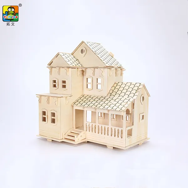 High Quality Custom 3d Model Wooden Diy Puzzles For Adults Toys Wooden villa 3d Puzzles Craft doll house model Kit For Adults